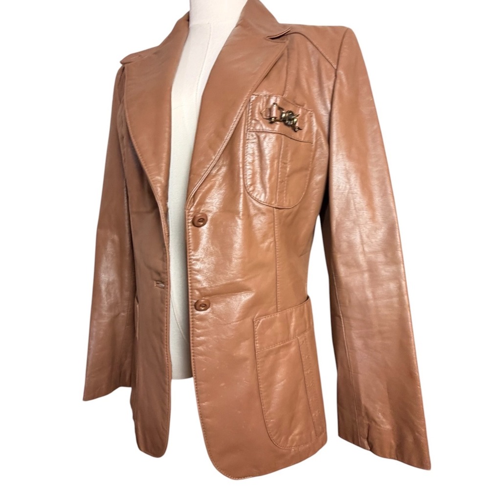 Vintage Etienne Aigner Genuine Leather Blazer Cognac Brown Size 14